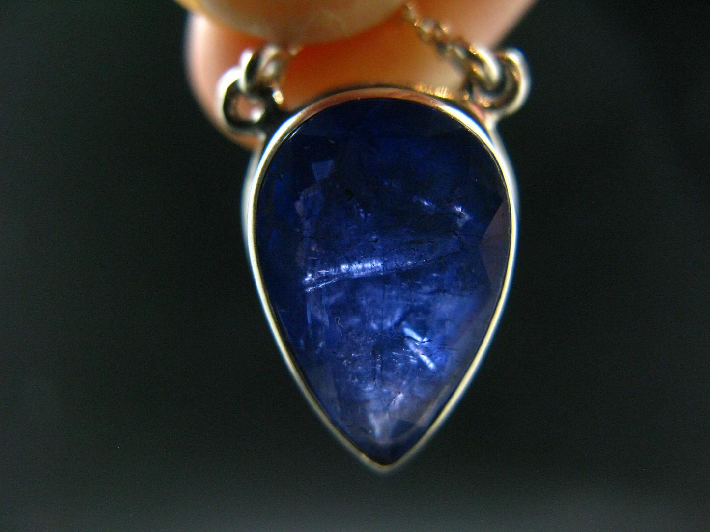 Large Natural Intense Color Faceted Tanzanite Zoisite Sterling Silver Pendant with Silver Chain from Tanzania - 0.7" - 6.38 Grams