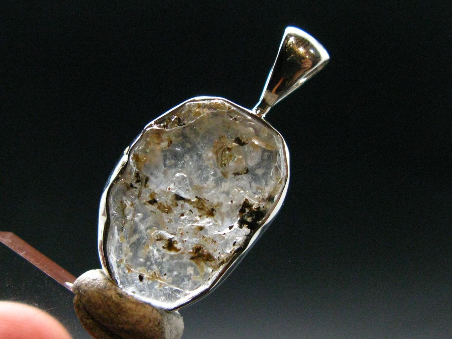Gray Herderite Silver Pendant from Africa - 1.1" - 2.73 Grams