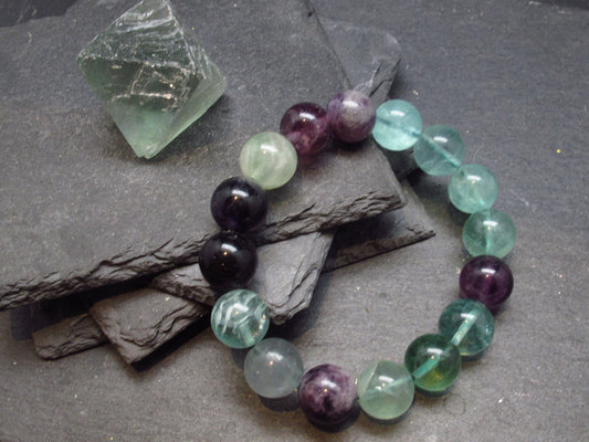 Fluorite Genuine Bracelet ~ 7 Inches ~ 12mm Round Beads