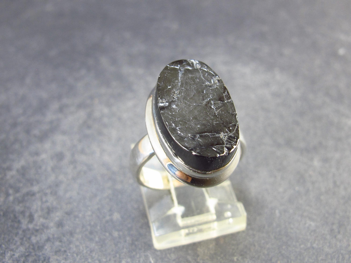 Unpolished Elite Shungite Silver Ring from Russia - Size 6.5 - 5.12 Grams