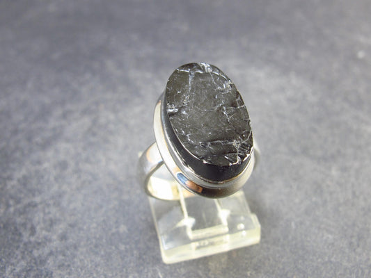 Unpolished Elite Shungite Silver Ring from Russia - Size 6.5 - 5.12 Grams