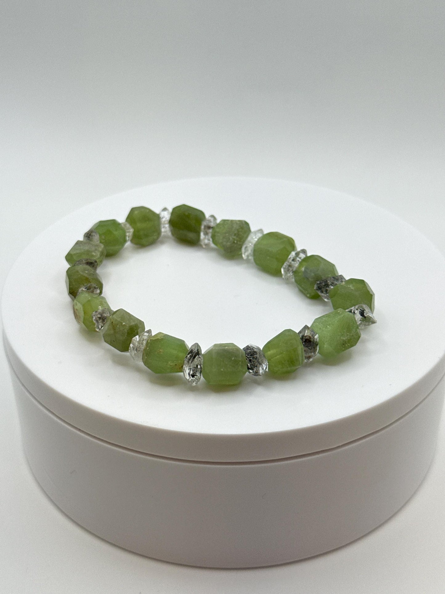 Peridot & Herkimer Diamond Nugget Bracelet | August Birthstone Jewelry