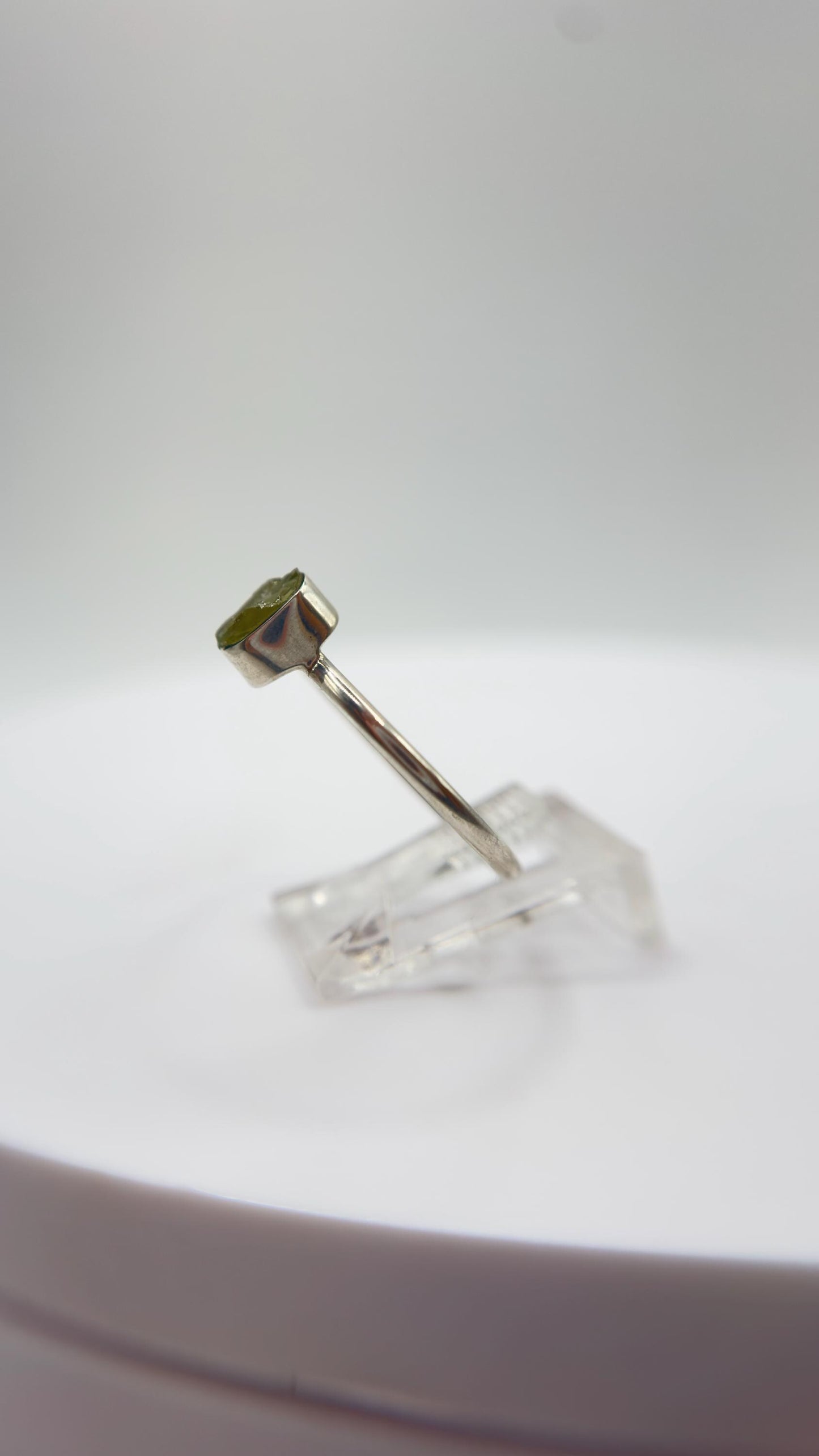 Raw Chrysoberyl Ring Green Yellow Gemstone Silver Minimalist Crystal Unique Jewelry Gift - Sizes 8