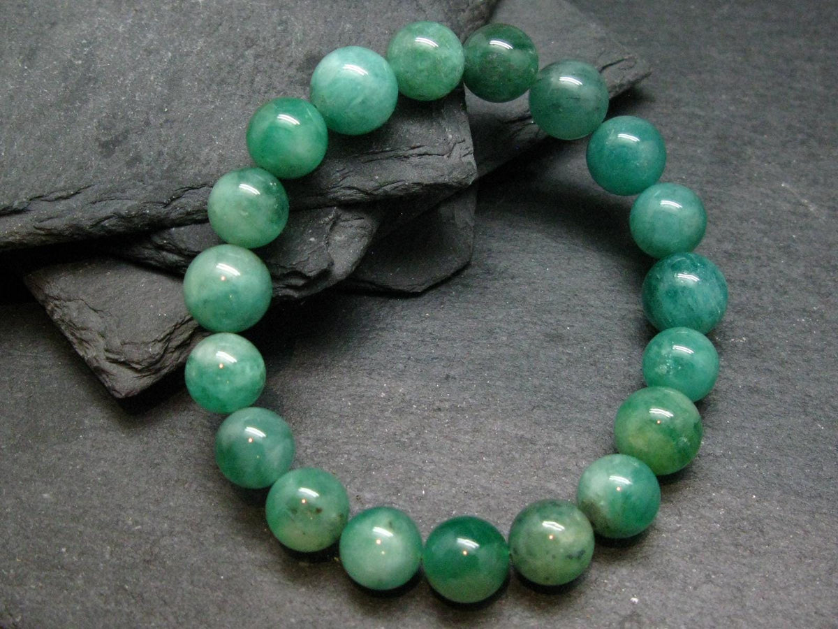 Emerald Gem Genuine Bracelet ~ 7 Inches ~ 11mm Round Beads