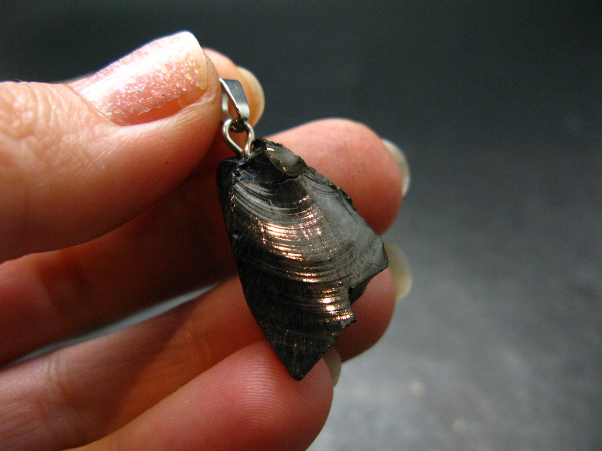 Unpolished Elite Shungite Silver Pendant from Russia - 1.1" - 1.82 Grams