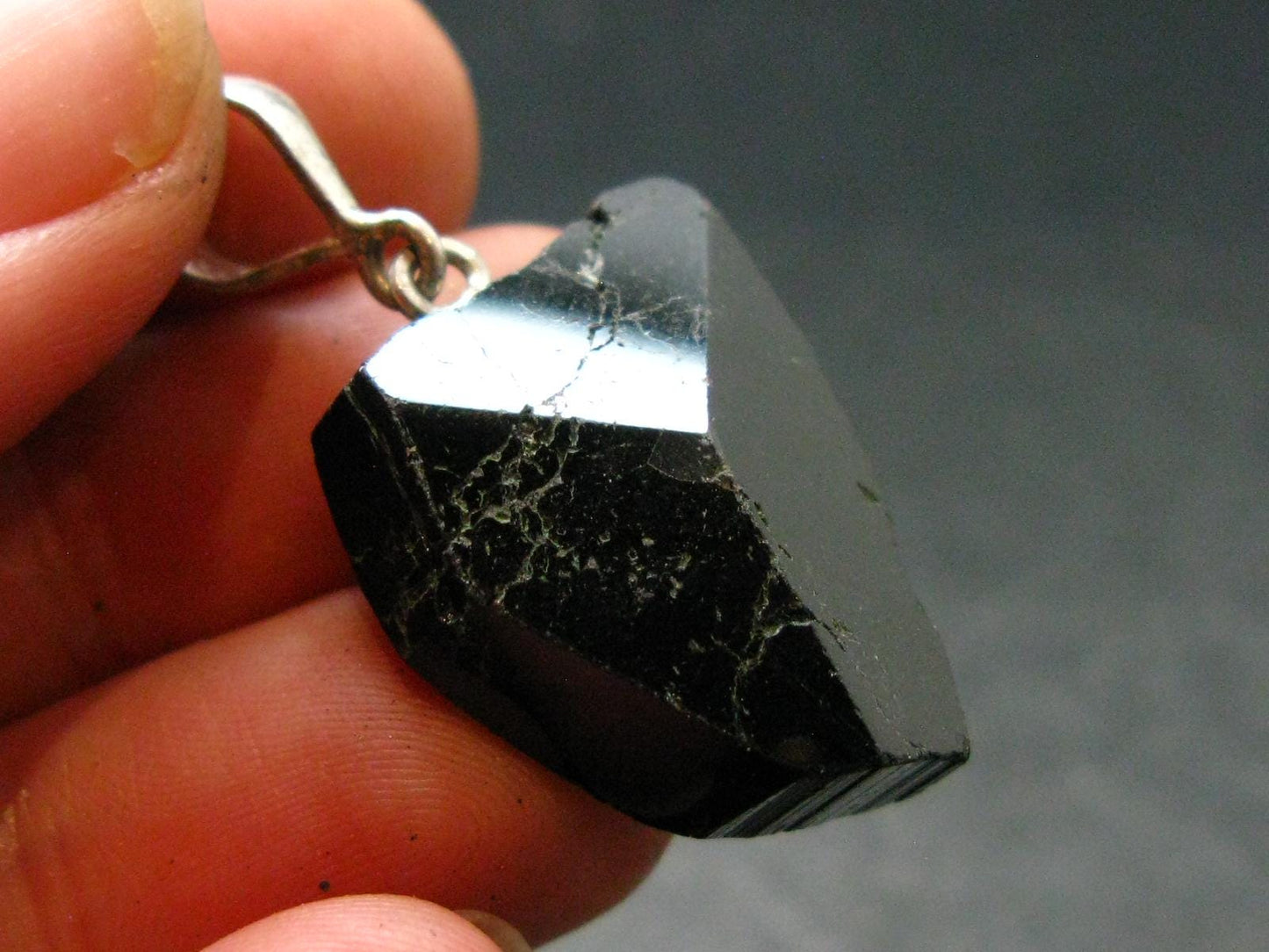 Black Tourmaline Schorl Silver Pendant From Brazil - 1.4" - 6.05 Grams