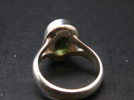 Moldavite Tektite Facetted Silver Ring from Czech Republic - Size 10 - 8.0 Grams