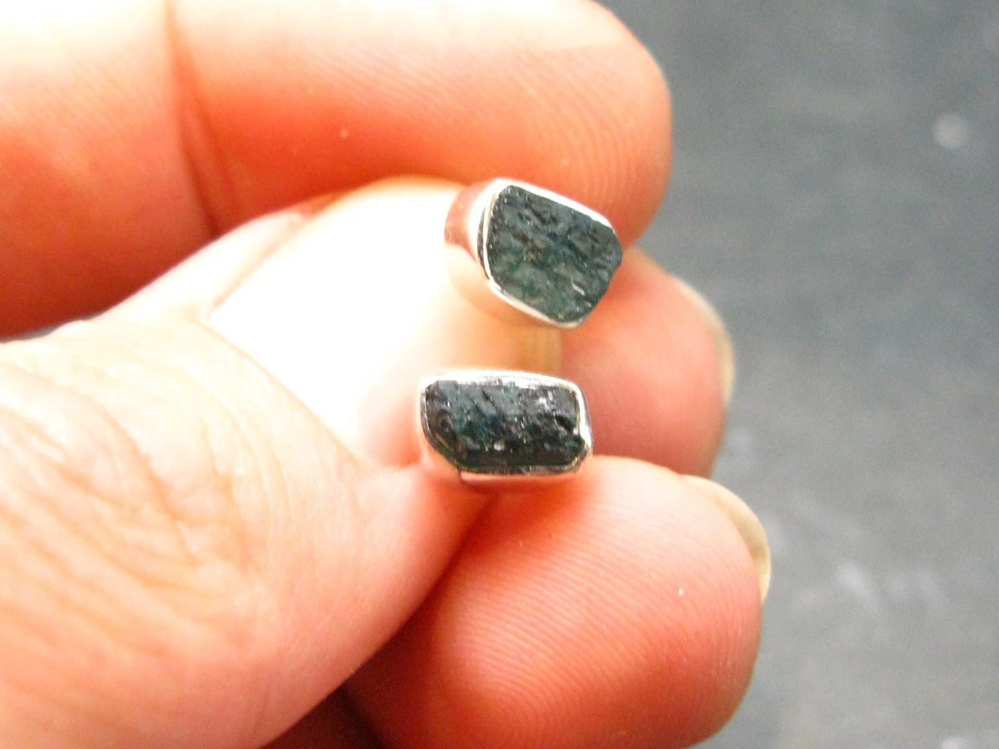 Grandidierite Silver Stud Earrings From Madagascar- 0.6" - 1.37 Grams