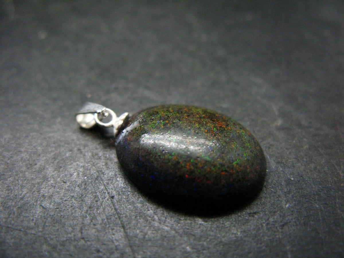 Rare Black Opal Sterling Silver Pendant From Australia - 1.0" - 2.05 Grams