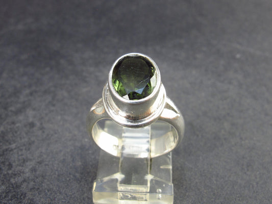 Moldavite Tektite Facetted Silver Ring from Czech Republic - Size 6 - 6.04 Grams