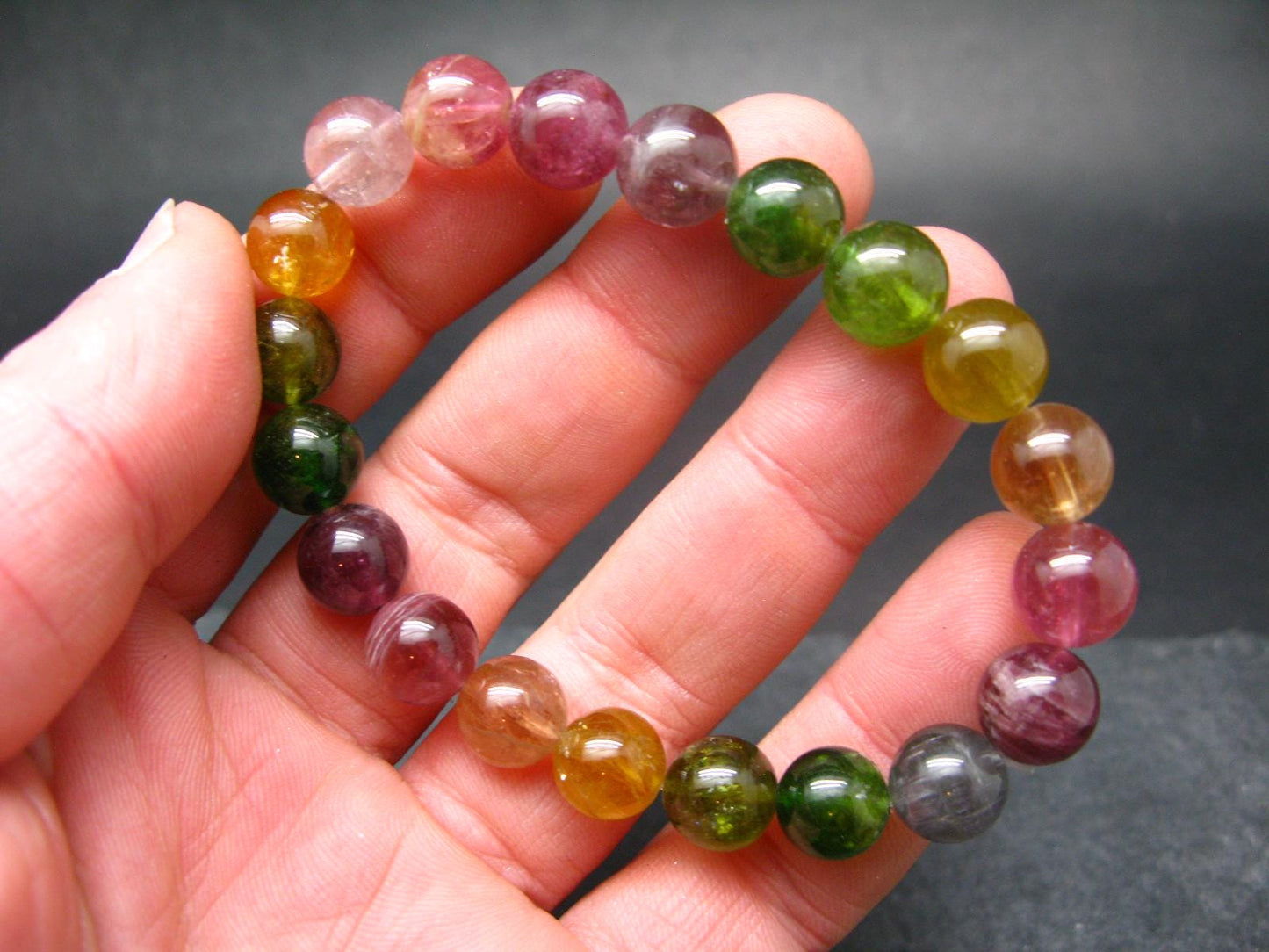 AAA Grade Gem Watermelon Bicolor Tourmaline Genuine Bracelet ~ 7.5 Inches ~ 10mm Round Beads