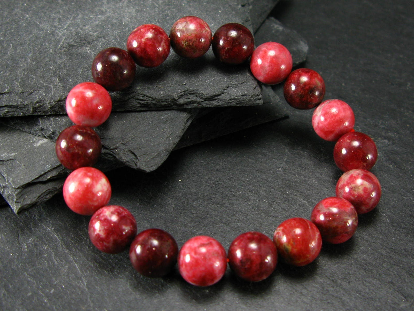Thulite Genuine Bracelet ~ 7 Inches ~ 10mm Round Beads