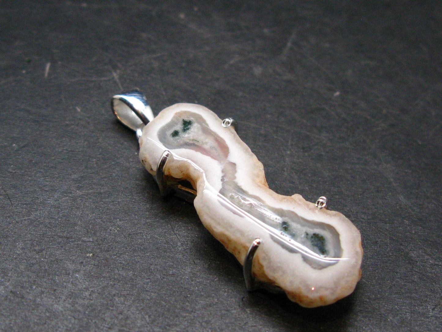 Moss Agate Silver Plated Pendant From Brazil - 6.62 Grams - 1.8"