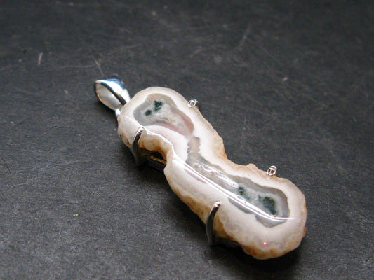 Moss Agate Silver Plated Pendant From Brazil - 6.62 Grams - 1.8"