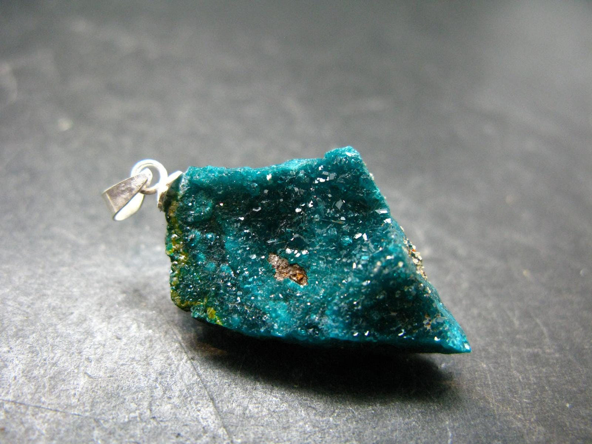 Dioptase Crystal Silver Pendant from Congo - 5.44 Grams - 1.4"