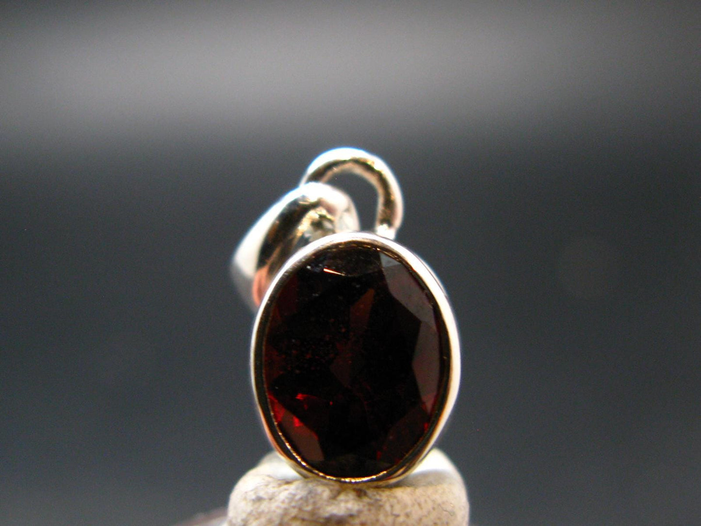 Genuine Red Garnet Almandine Gem Sterling Silver Pendant From India - 0.7" - 1.82 Grams