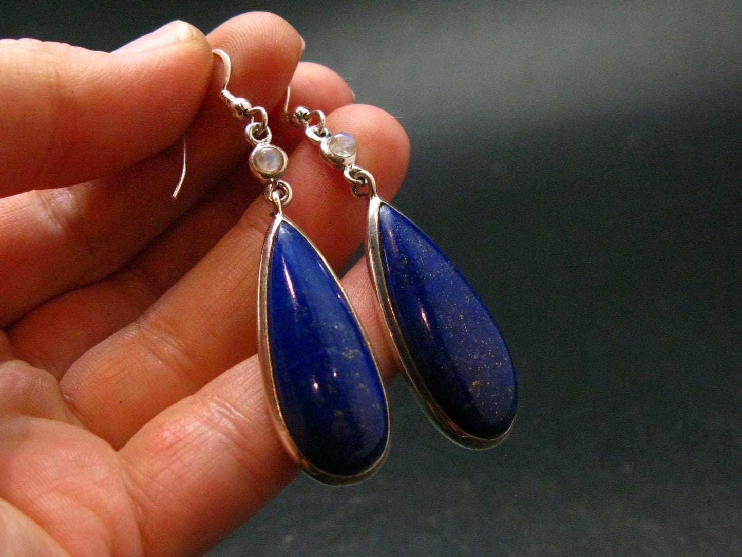 Dark Blue Genuine Lapis Lazuli Sterling Silver Earrings - 2.3" - 10.79 Grams