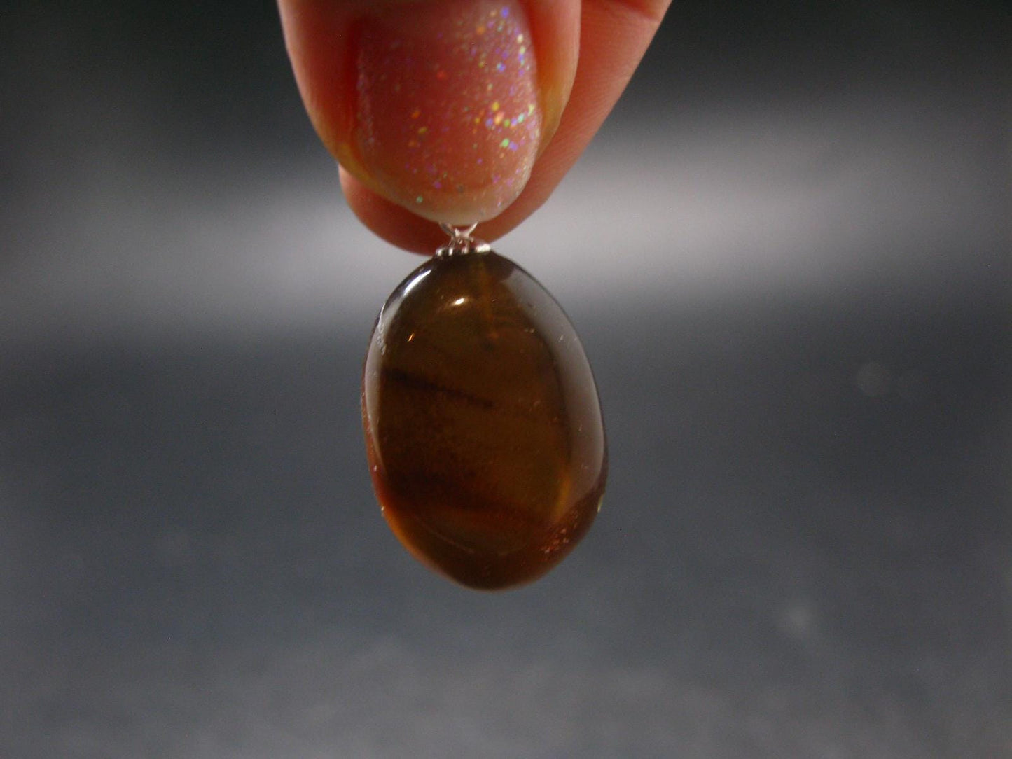 Rare Blue Amber Tumbled Fluorescent Silver Pendant From Indonesia - 1.2" - 3.27 Grams
