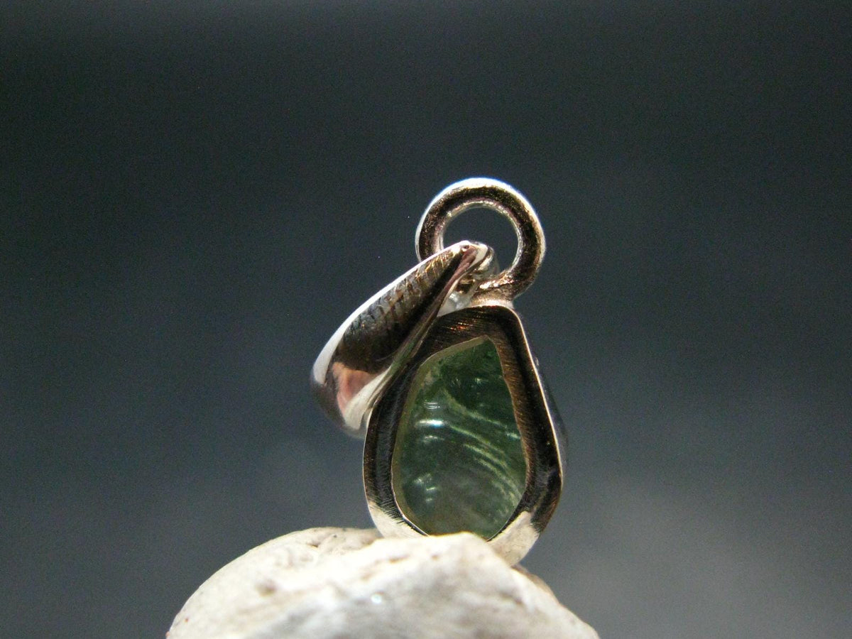 Moldavite Tektite Silver Pendant from Czech Republic - 0.7" - 0.92 Grams