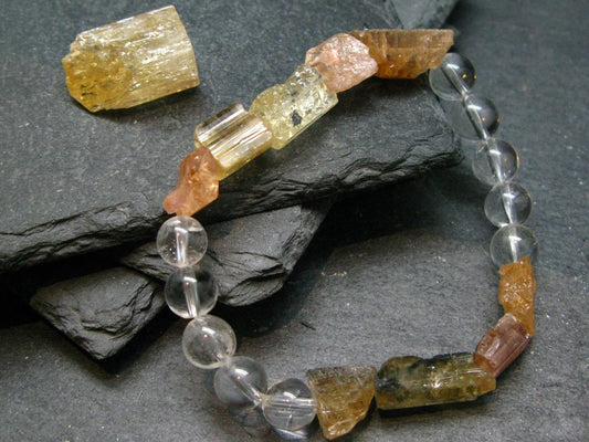 Imperial Topaz & Quartz Genuine Bracelet ~ 7 Inches ~ Crystal Beads