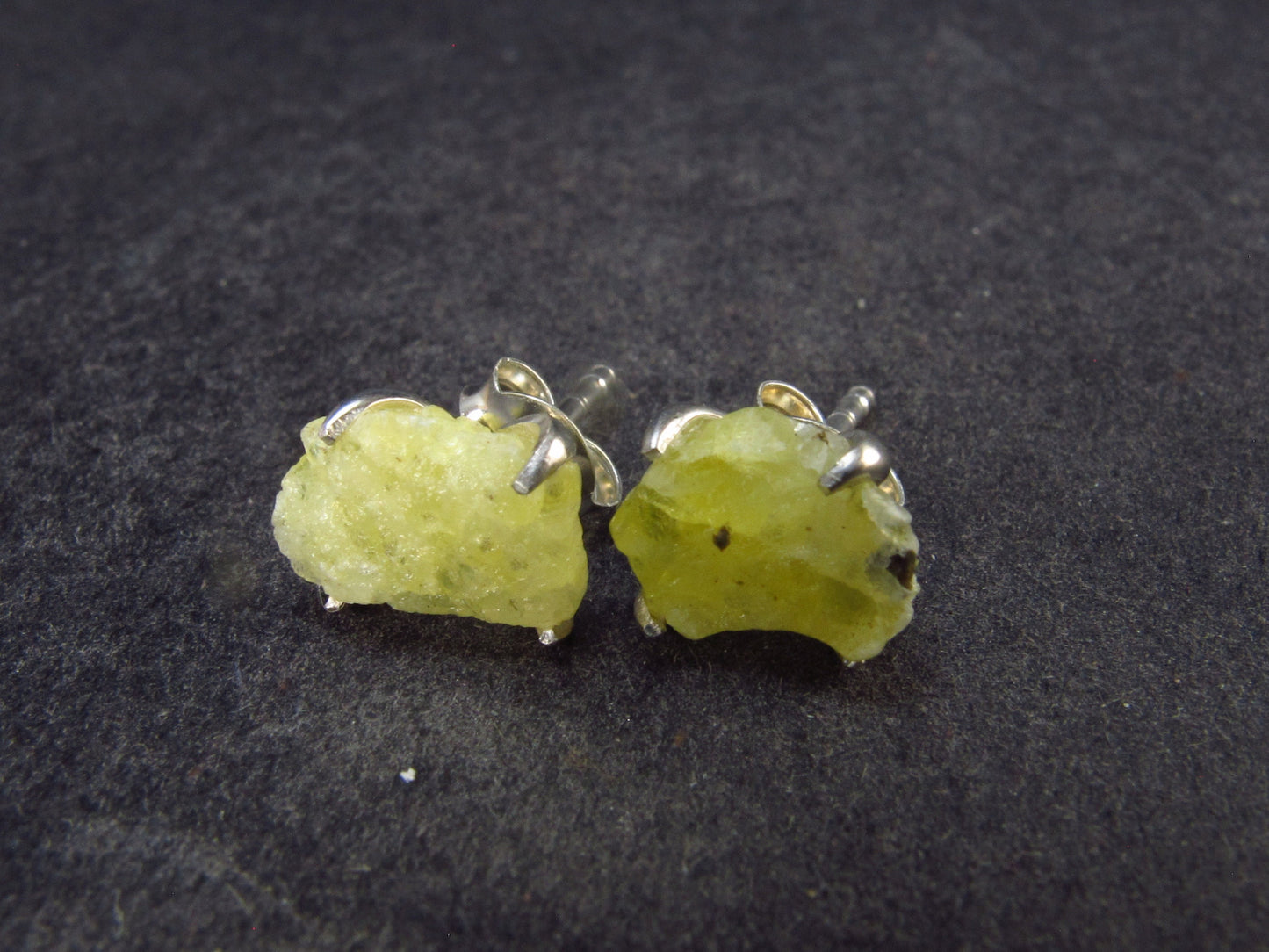 Rare Yellow Brucite Crystal Silver Earrings From Pakistan - 1.14 Grams