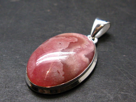 Rhodochrosite Silver Plated Pendant From Argentina - 1.5" - 7.82 Grams