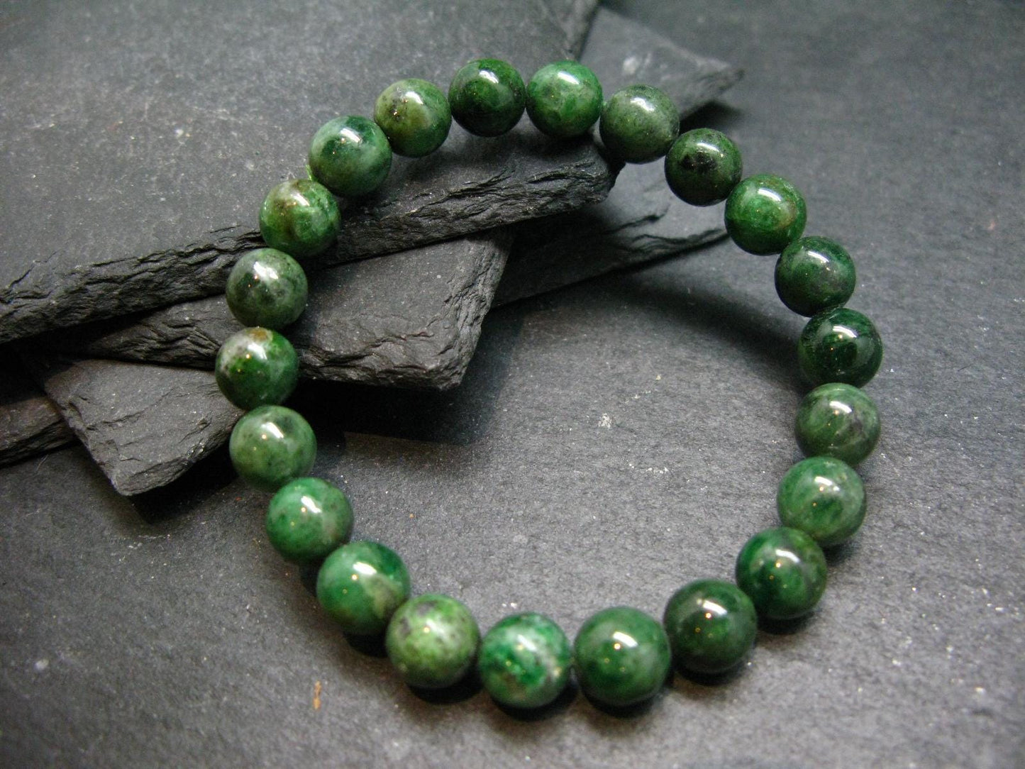 Green Garnet Tsavorite Genuine Bracelet ~ 7 Inches ~ 9mm Round Beads