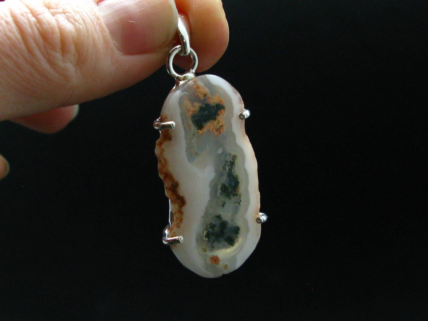 Moss Agate Silver Plated Pendant From Brazil - 6.99 Grams - 1.8"