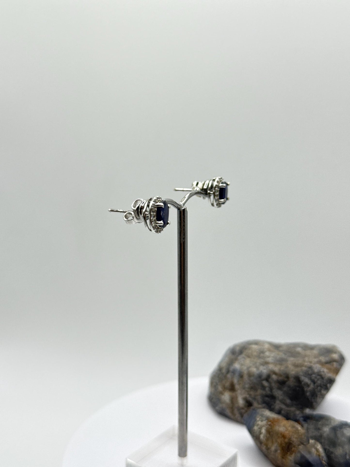 Sapphire Halo Stud Earrings | Sterling Silver, September Birthstone
