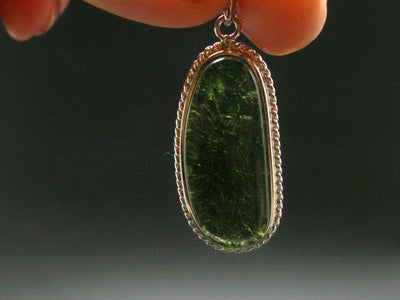 Large Gem Moldavite Tektite SS Pendant From Czech Republic - 6.3 Grams - 1.6"