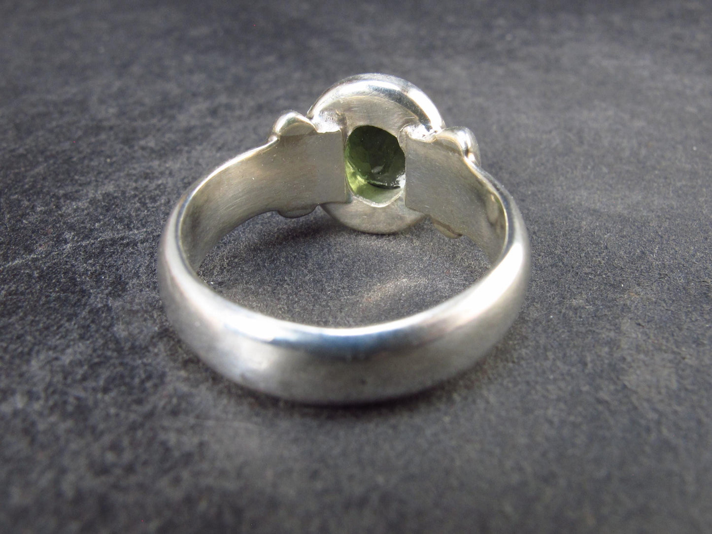 Moldavite Tektite Facetted Silver Ring from Czech Republic - Size 8 - 6.75 Grams