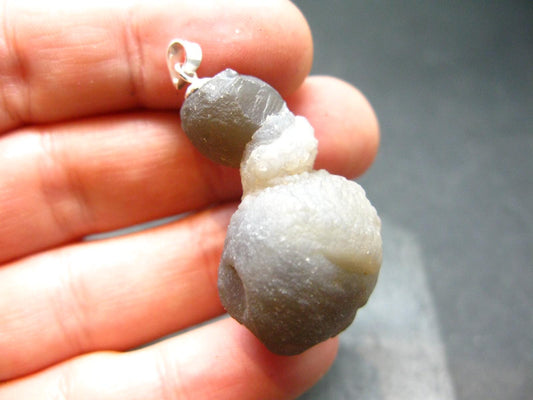 Truffle Chalcedony!! Spheroidal Chalcedony Nodules Crystal Silver Pendant From Morocco - 1.5"