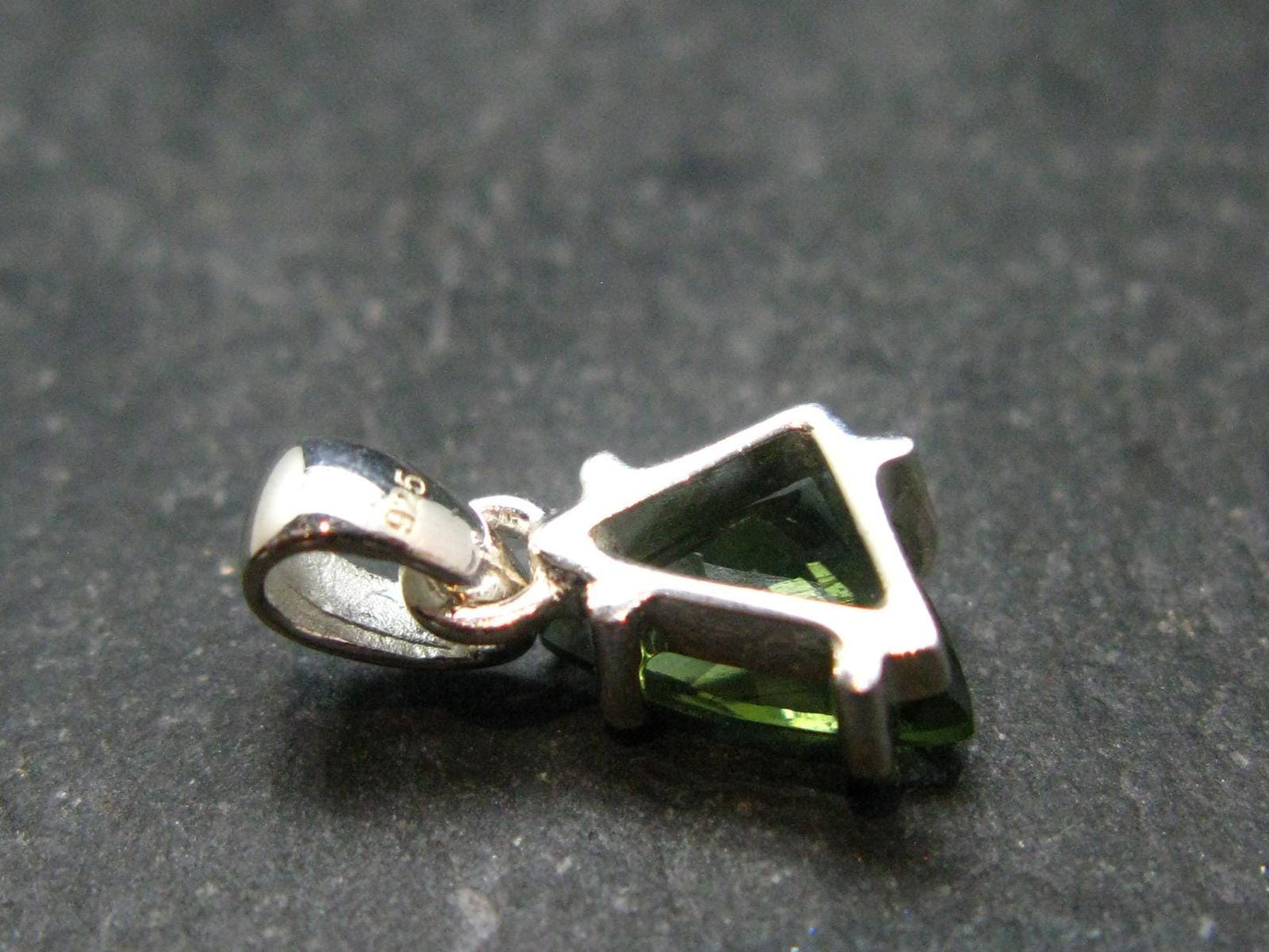 Moldavite Tektite Facetted Silver Pendant from Czech Republic - 0.7" - 1.10 Grams