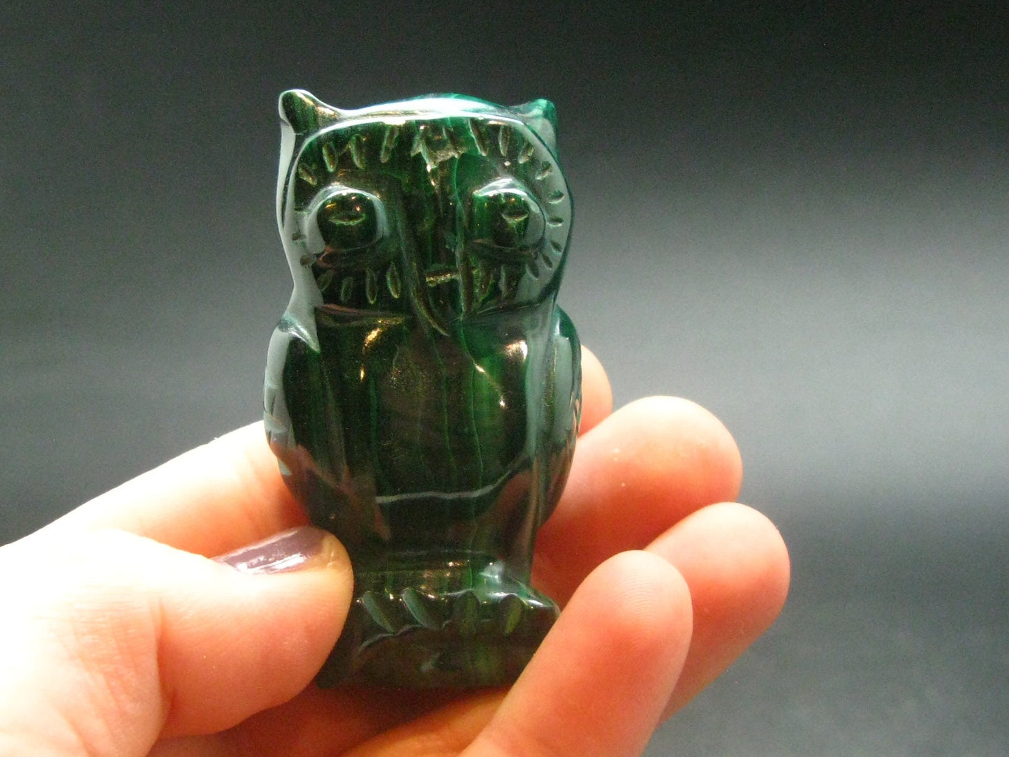 Malachite Owl Carving From Congo - 2.2" - 76.70 Grams