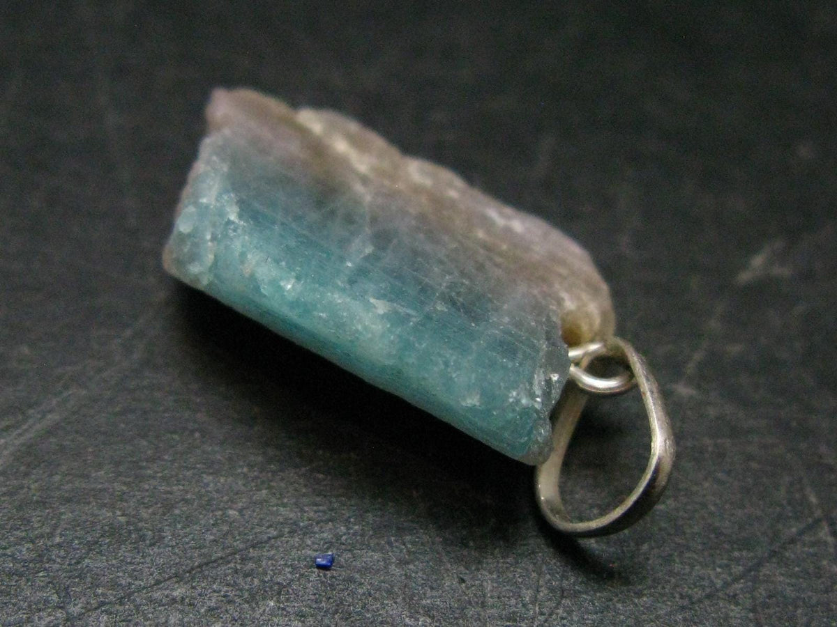 Rarest Paraiba Copper Blue Tourmaline Crystal Silver Pendant From Brazil - 1.2" - 3.01 Grams