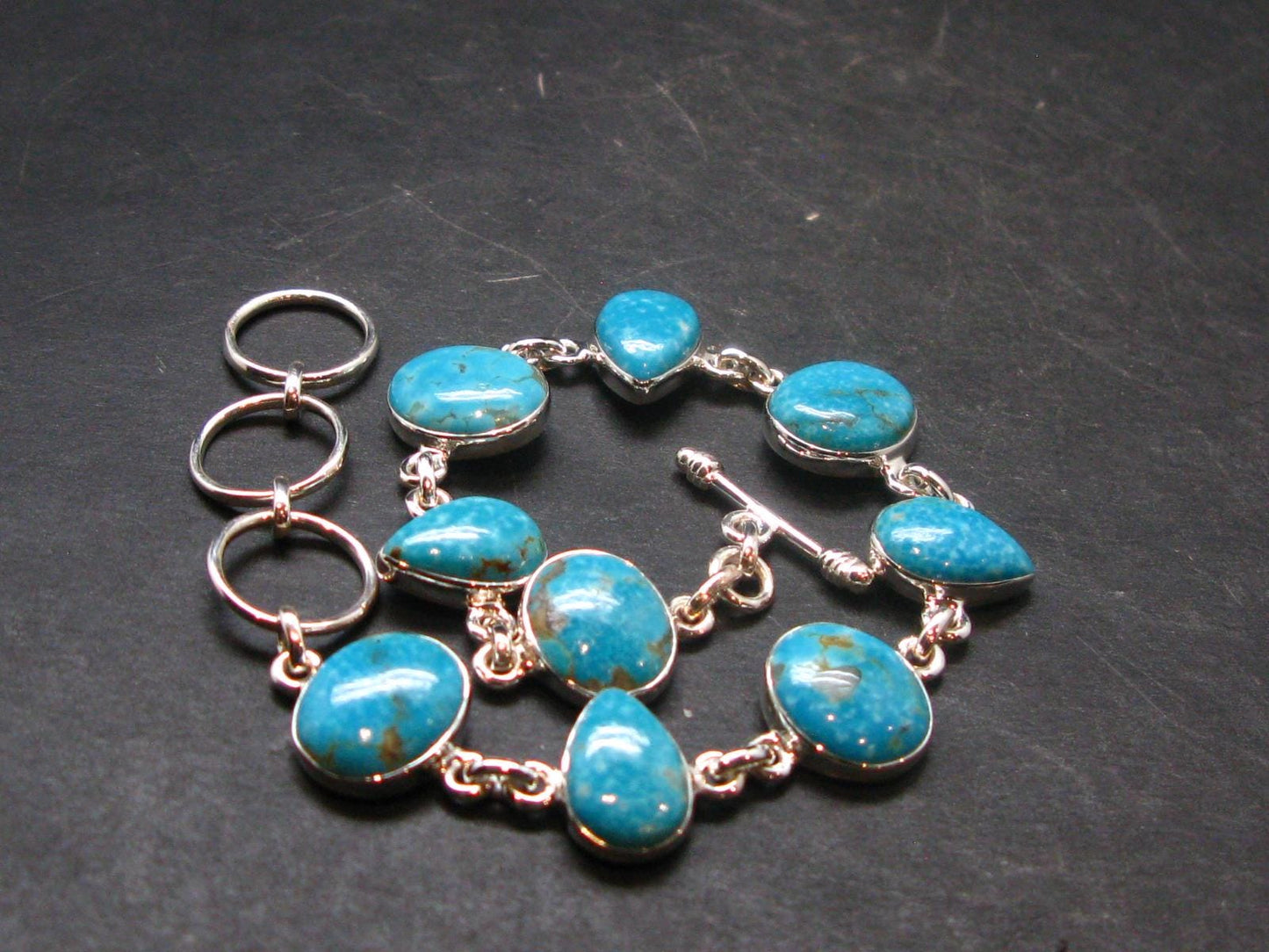 Amazing Intense Blue Genuine Turquoise Silver Bracelet - Adjustable Size - 13.67 Grams