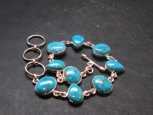 Amazing Intense Blue Genuine Turquoise Silver Bracelet - Adjustable Size - 13.67 Grams