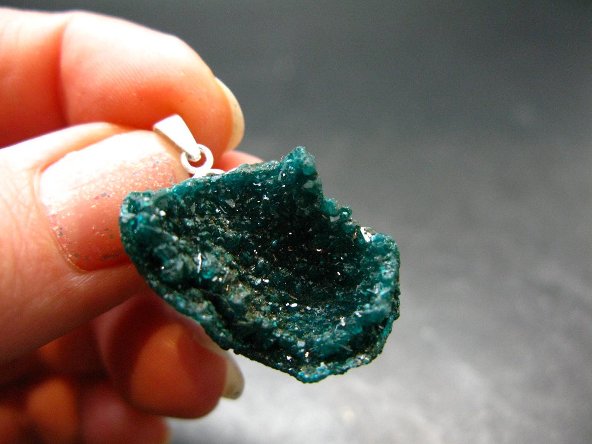Dioptase Crystal Silver Pendant from Congo - 4.50 Grams - 1.1"