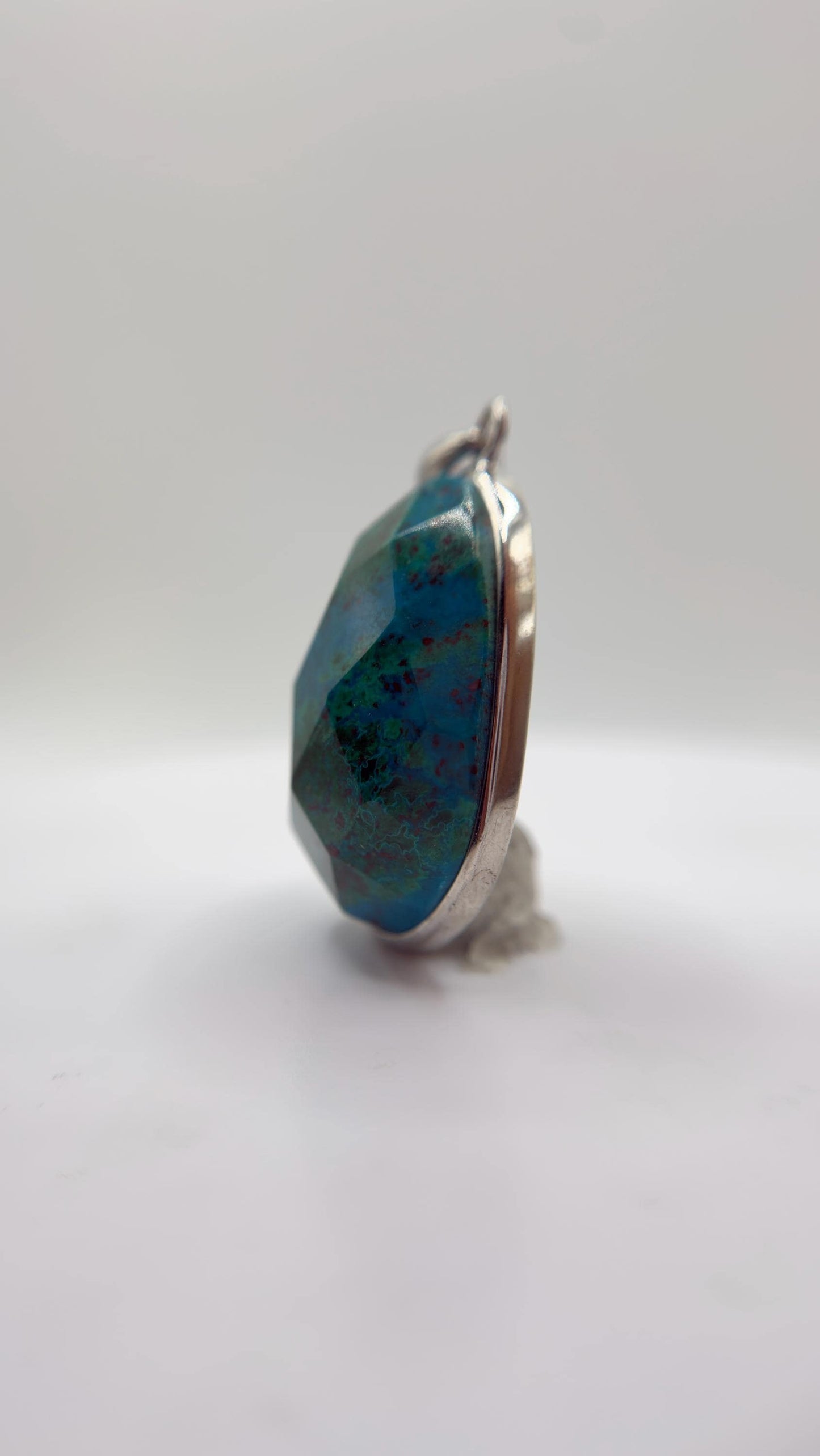 Natural Chrysocolla Pendant Blue Green Gemstone Silver Necklace Healing Crystal Jewelry Gift