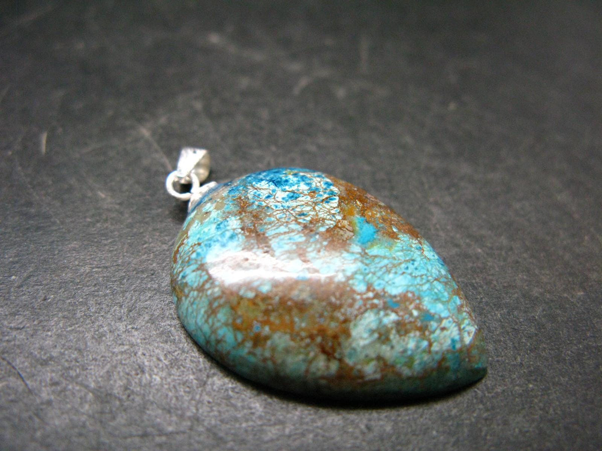 Quantum Quattro Shattuckite Malachite Dioptase Chrysocola Silver Pendant from Namibia - 1.4" - 4.12 Grams