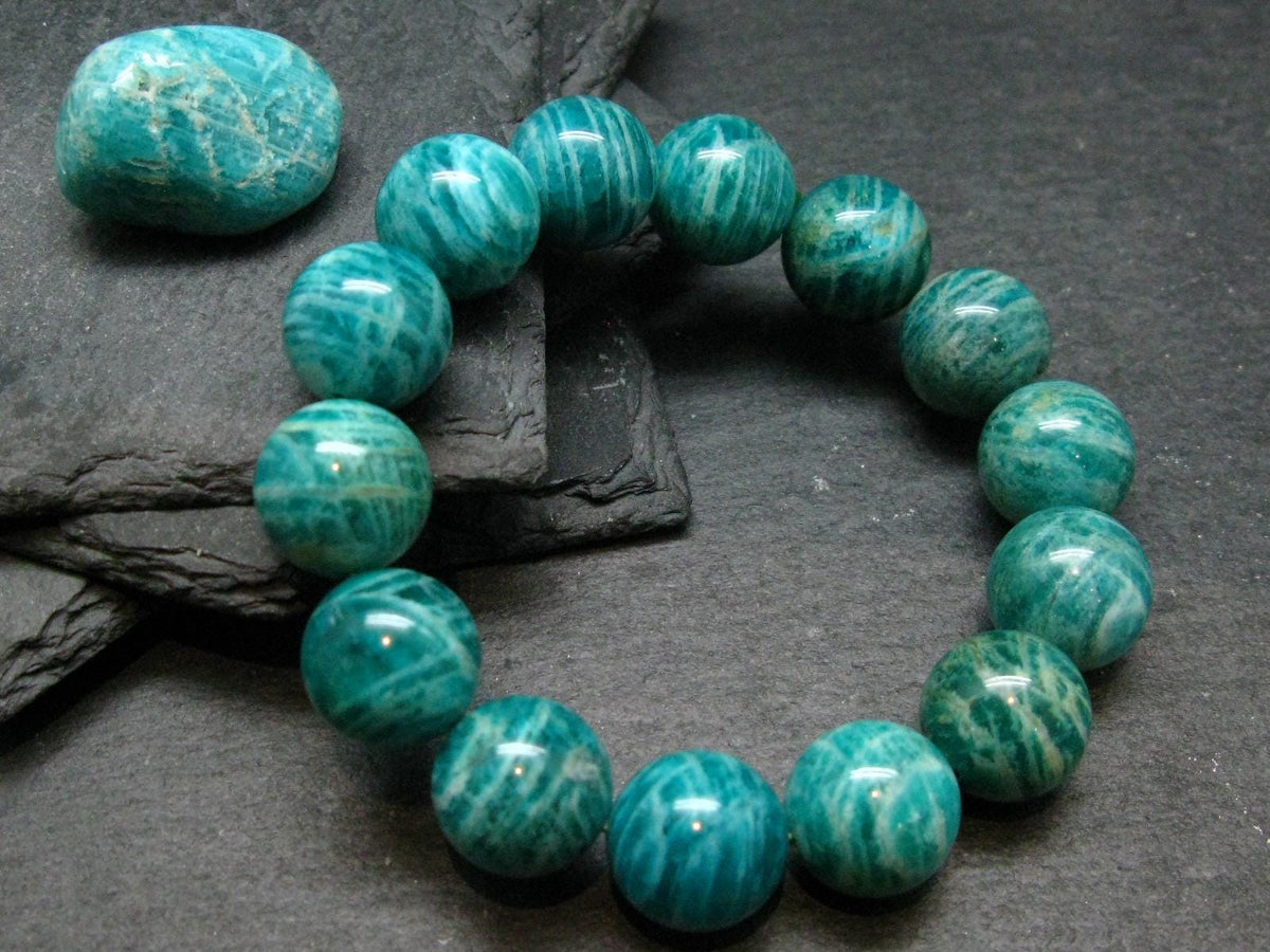 Russian Amazonite Genuine Bracelet ~ 7 Inches ~ 14mm Round Beads