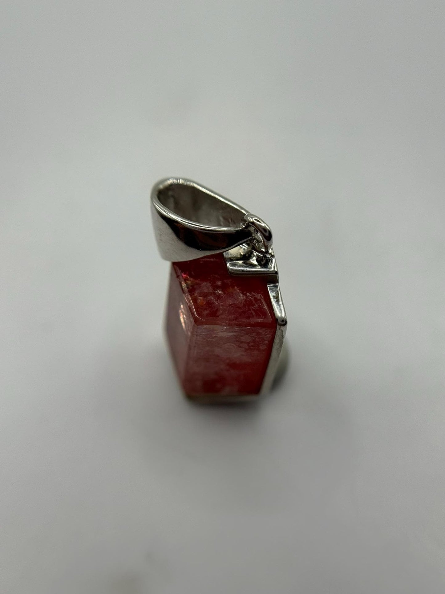 Natural Rhodochrosite Hexagon Pendant in Sterling Silver | Pink Crystal Necklace