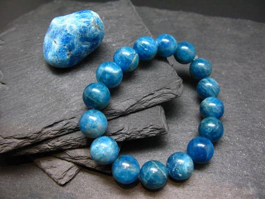 Neon Blue Apatite Genuine Bracelet ~ 7 Inches ~ 12mm Round Beads