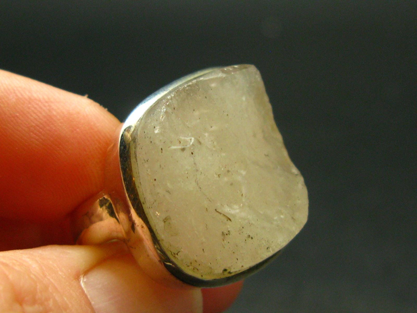 Natural Gem Raw Libyan Desert Glass Tektite Sterling Silver Ring from Libya - Size 5.25 - 10.26 Grams