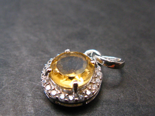 Yellow Citrine Gem Facetted Sterling Silver Pendant From Brazil With CZ - 0.6" - 1.05 Grams