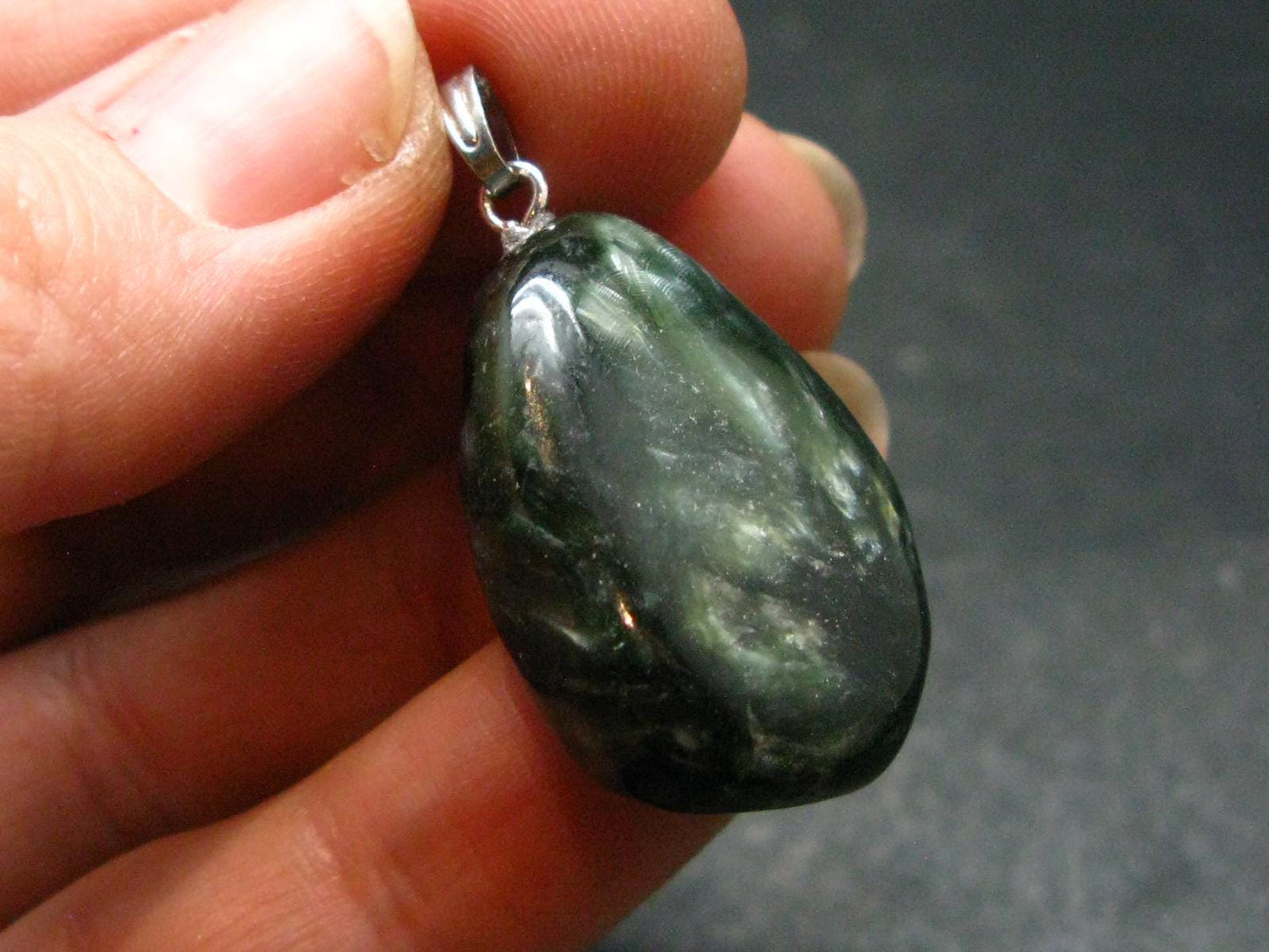 Seraphinite Clinochlore Silver Pendant From Russia - 1.3''
