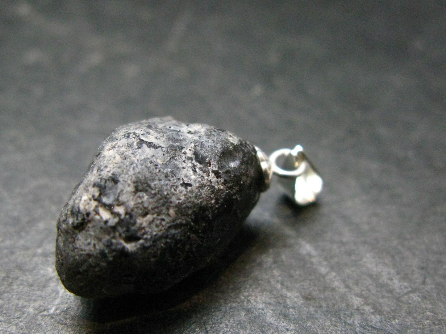 Apache Tear Obsidian Crystal Silver Pendant From Mexico - 0.9" - 2.57 Grams