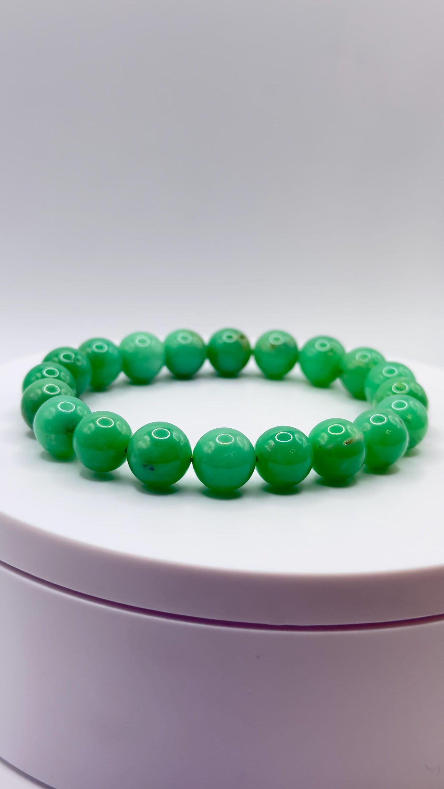 Natural Chrysoprase Bead Bracelet – Green Chalcedony Stretch Crystal Jewelry - Weight 28.10 g
