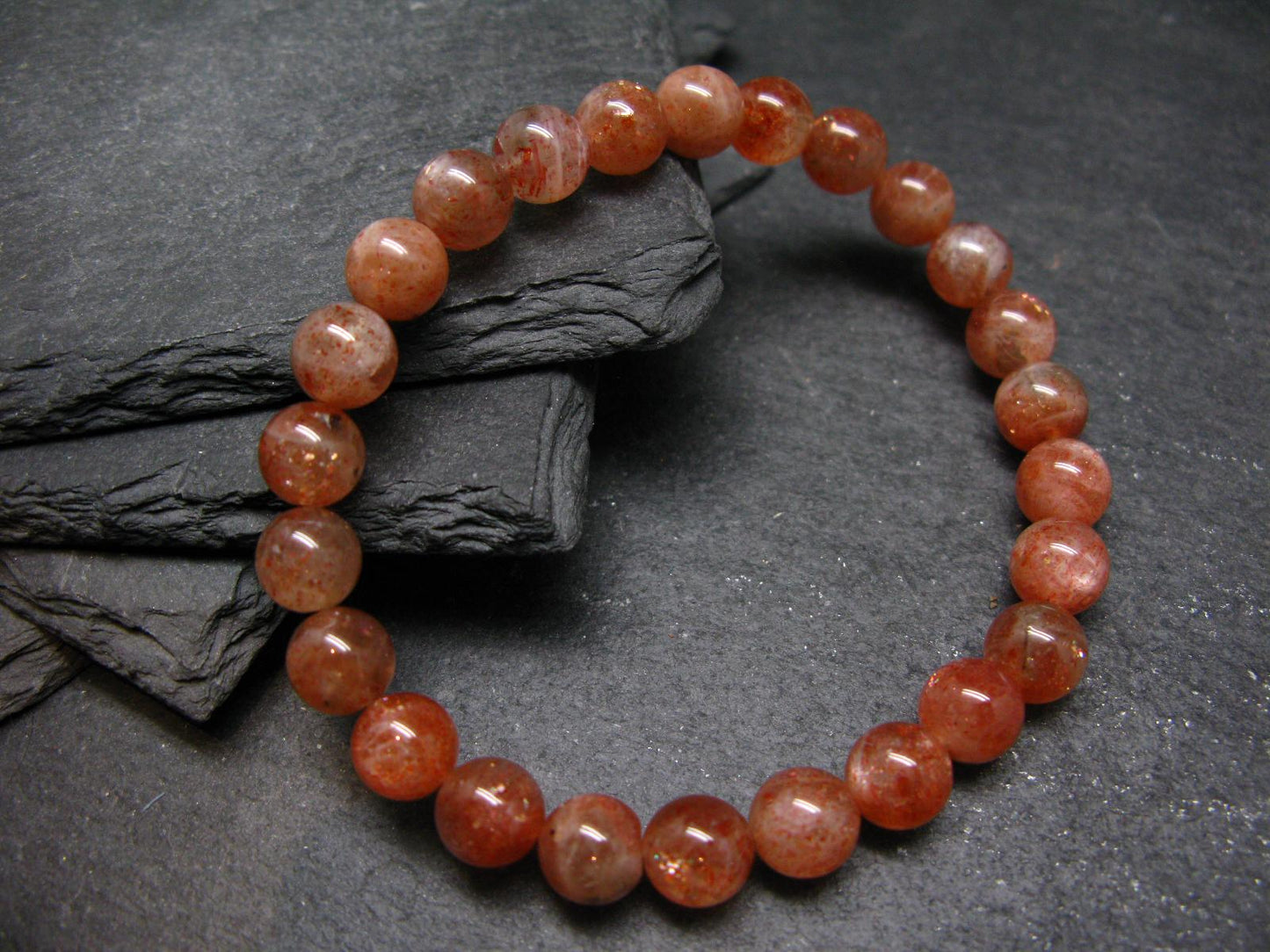 Sunstone Genuine Bracelet ~ 7 Inches ~ 8mm Round Beads