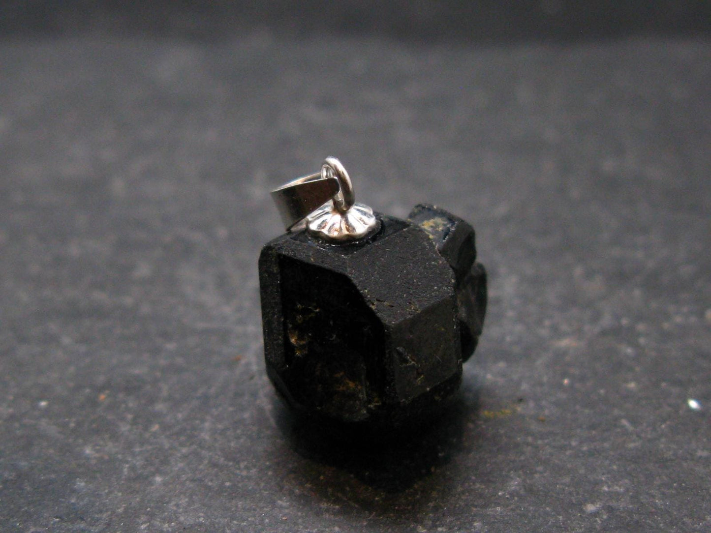 Sharp Black Melanite Andradite Garnet Silver Pendant From Mali - 0.7" - 3.92 Grams